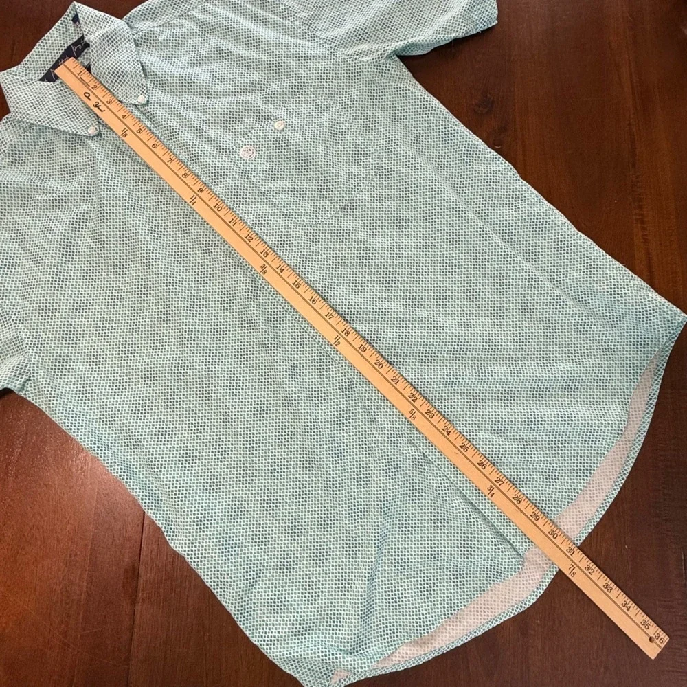 Wrangler George Strait Mens Button Down Shirt M Blue Teal Geometric Short Sleeve